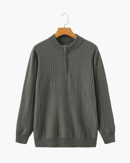 100% Cashmere Ribbed Half Zip - Old Money