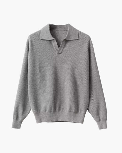 Textured Knit Polo Sweater - Old Money