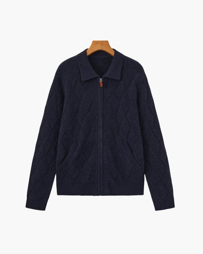 Heritage Diamond Knit Zip Cardigan - Old Money
